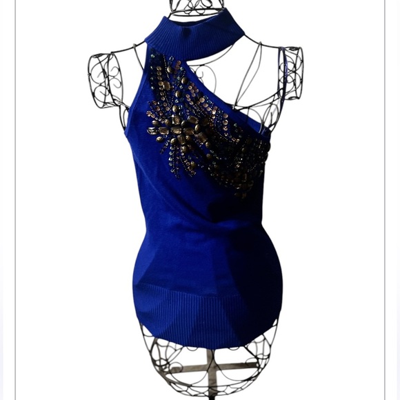 Cache Elegant Blue Embellished Women' Sz XS Top - Picture 6 of 8